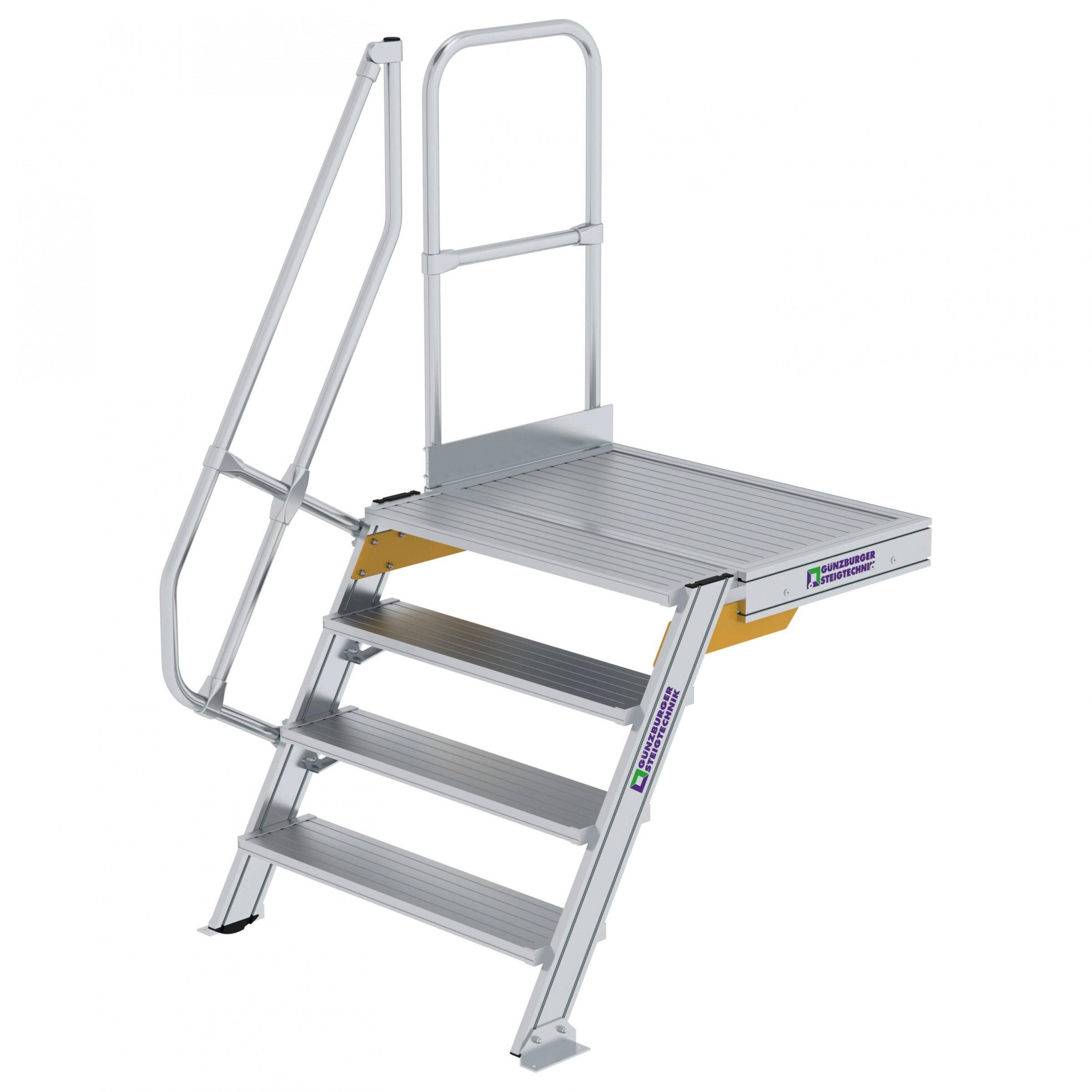 Aluminium-Treppe 60° mit Podest, Stufenbreite 1000 mm, 4 Stufen Aluminium-Treppe 60° mit Podest, Stufenbreite 1000 mm, 4 Stufen