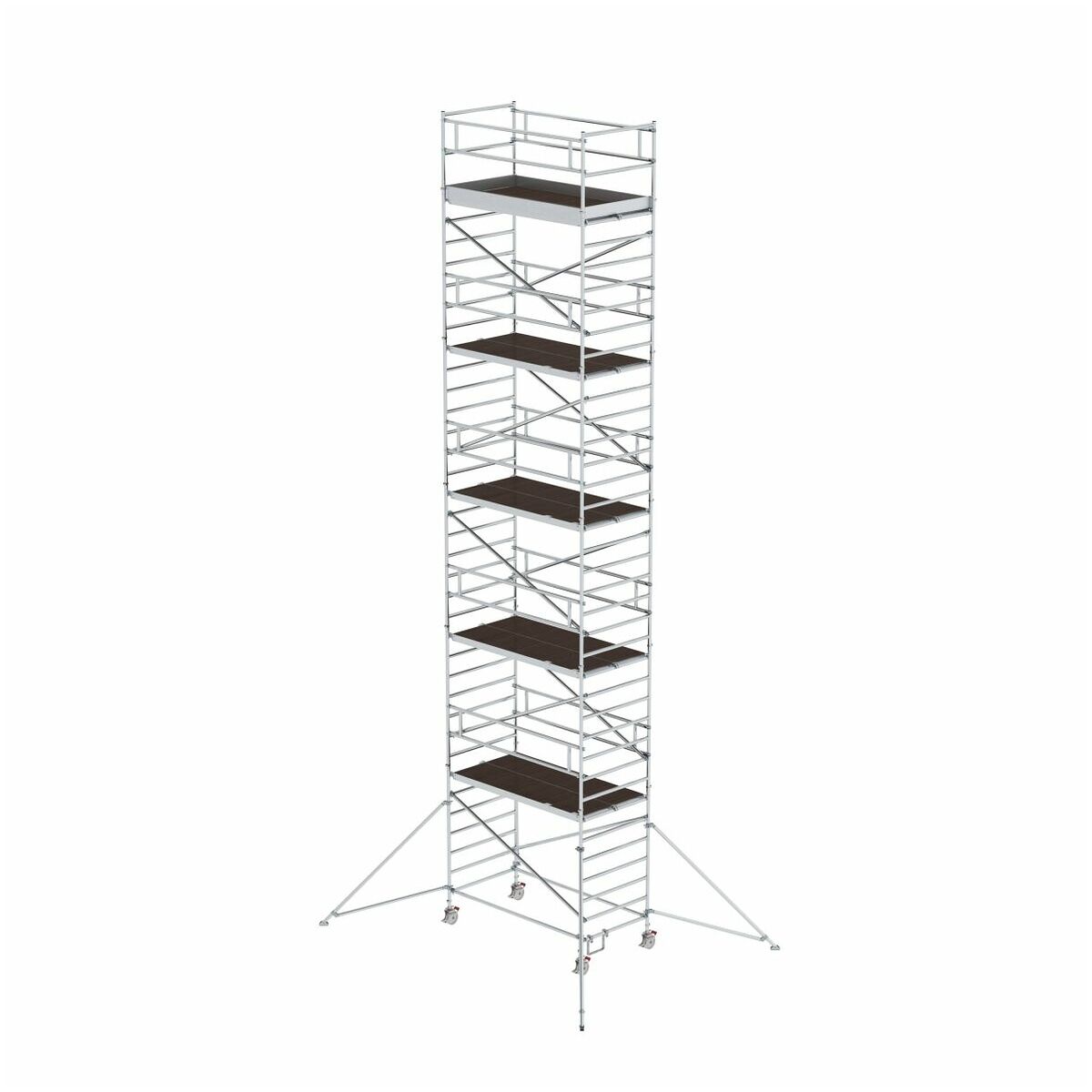 Aluminium-Rollgerüst mit verstellbaren Auslegern und Doppel-Plattform, Plattformgröße 2,45 x 1,35 m, Standhöhe 6,43 m Aluminium-Rollgerüst mit verstellbaren Auslegern und Doppel-Plattform, Plattformgröße 2,45 x 1,35 m, Standhöhe 6,43 m