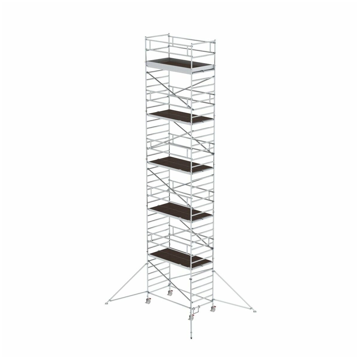 Aluminium-Rollgerüst mit verstellbaren Auslegern und Doppel-Plattform,  Plattformgröße 2,45 x 1,35 m, Standhöhe 6,43 m