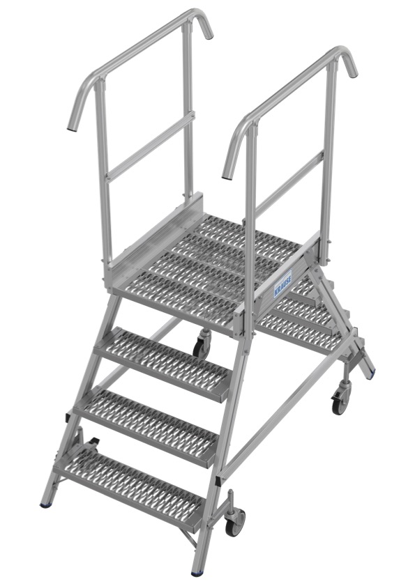 Stabilo Podestleiter fahrbar, beidseitig begehbar,  Profilrost mit R13-Stufen, 2 x 3 Stufen