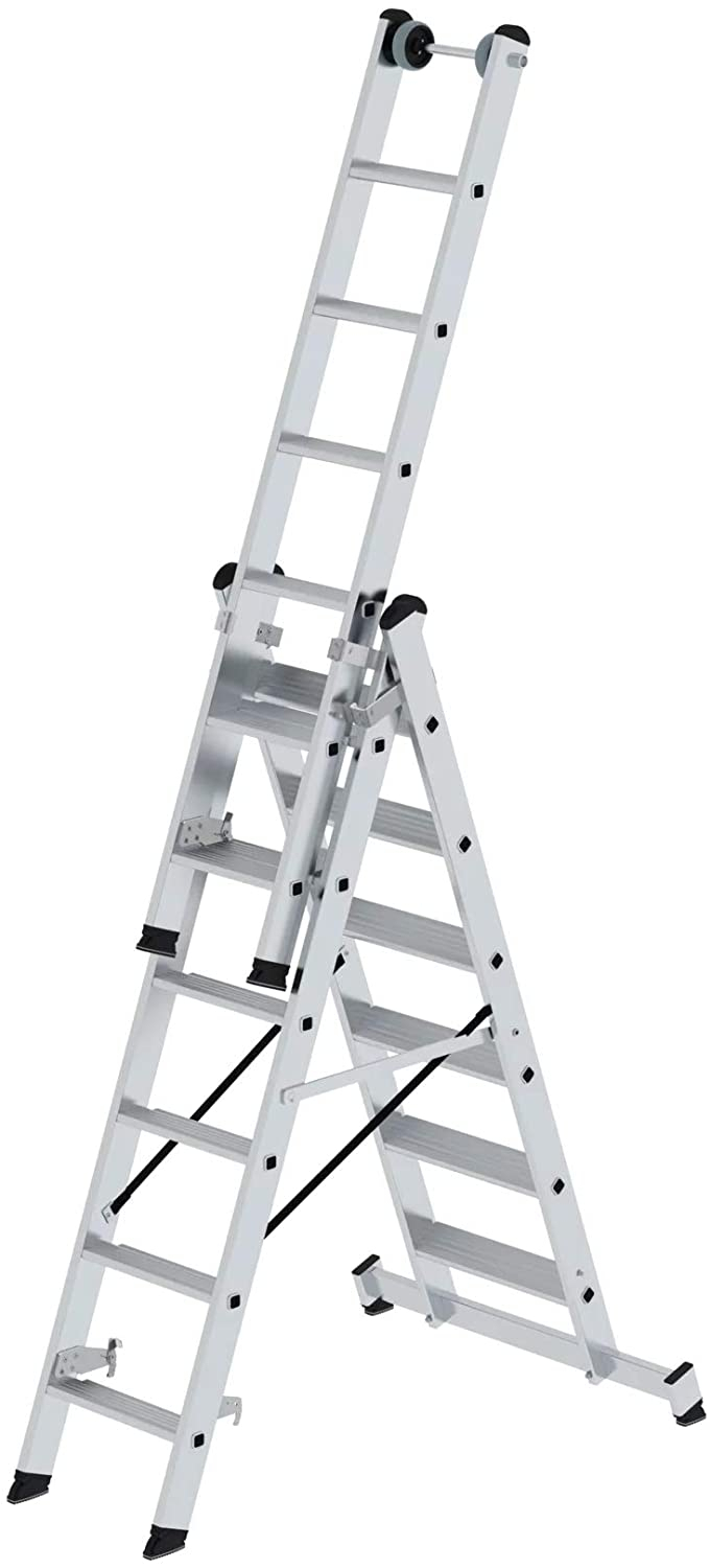 Stufen-Mehrzweckleiter 3-teilig mit nivello®-Traverse Stufen-Mehrzweckleiter 3-teilig mit nivello®-Traverse, 3x8 Stufen