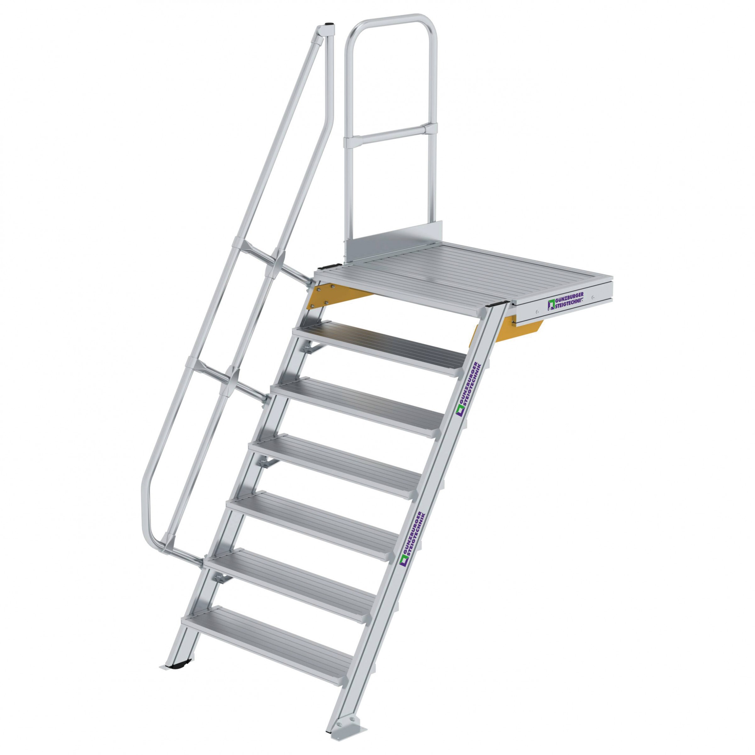 Aluminium-Treppe 60° mit Podest, Stufenbreite 1000 mm, 4 Stufen Aluminium-Treppe 60° mit Podest, Stufenbreite 1000 mm, 4 Stufen