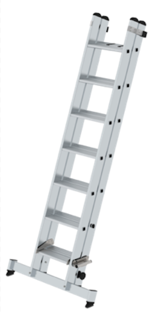 Stufen-Schiebeleiter 2-teilig mit nivello-Traverse ohne clip-step R13, 2 x 7 Stufen