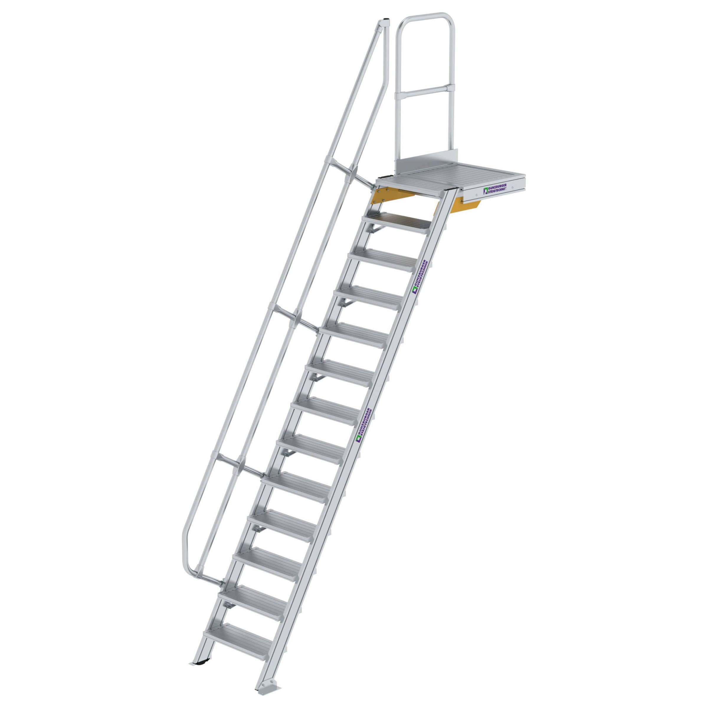 Aluminium-Treppe 60° mit Podest, Stufenbreite 600 mm, 4 Stufen Aluminium-Treppe 60° mit Podest, Stufenbreite 600 mm, 4 Stufen