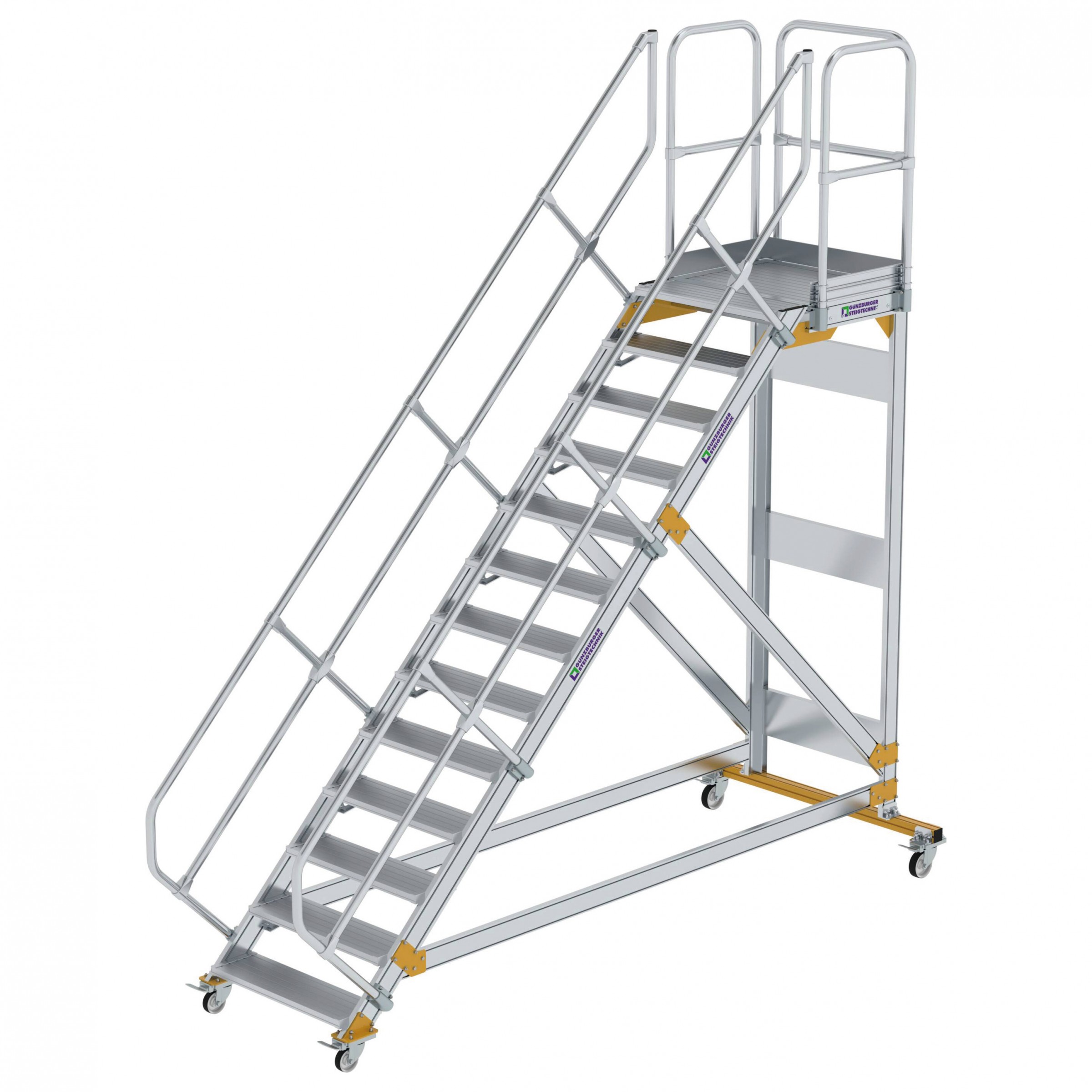 Aluminium-Plattform-Treppe fahrbar 45°, Stufenbreite 800 mm, 4 Stufen