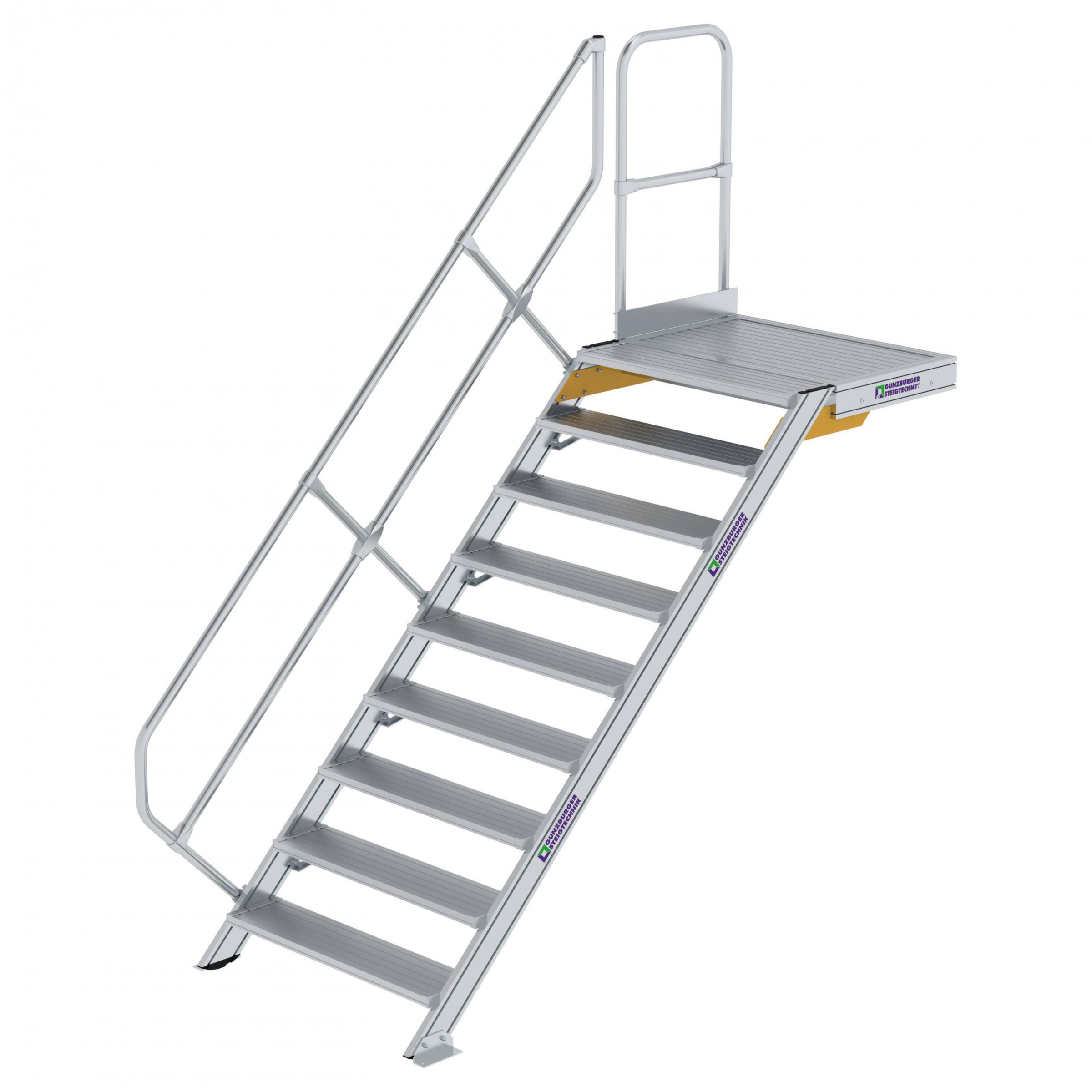 Aluminium-Treppe mit Plattform, 45°, Stufenbreite 1000 mm, 4 Stufen