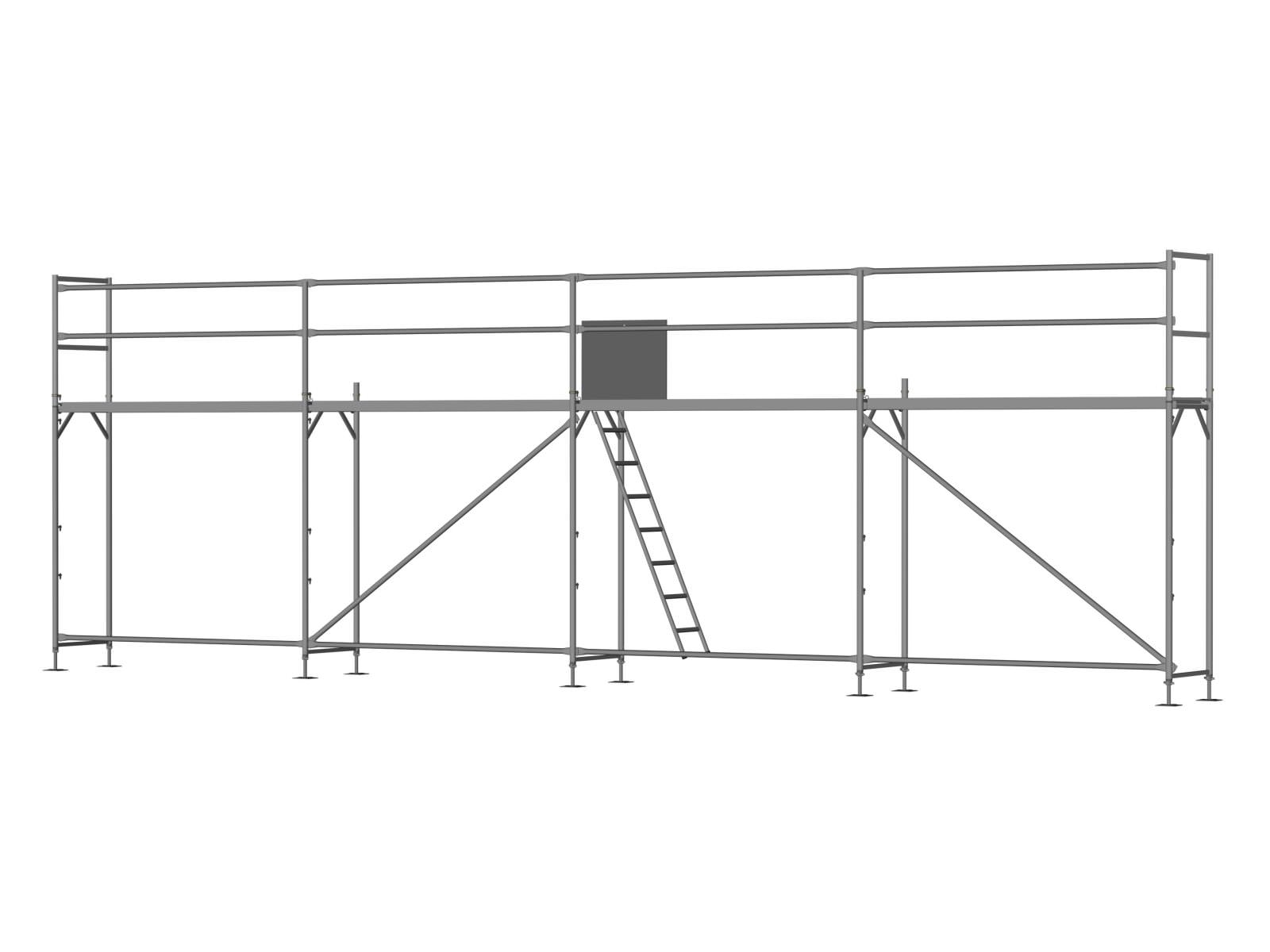 Alu Traufseitengerüst 40 qm - 2,5 m Felder - 10 m lang - 4 m Arbeitshöhe, inkl. Aufstieg & Befestigung
