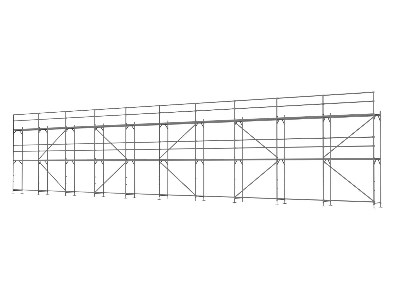 Stahl Traufseitengerüst 150 qm - 2,5 m Felder - 25 m lang - 6 m Arbeitshöhe - Basis-Gerüst