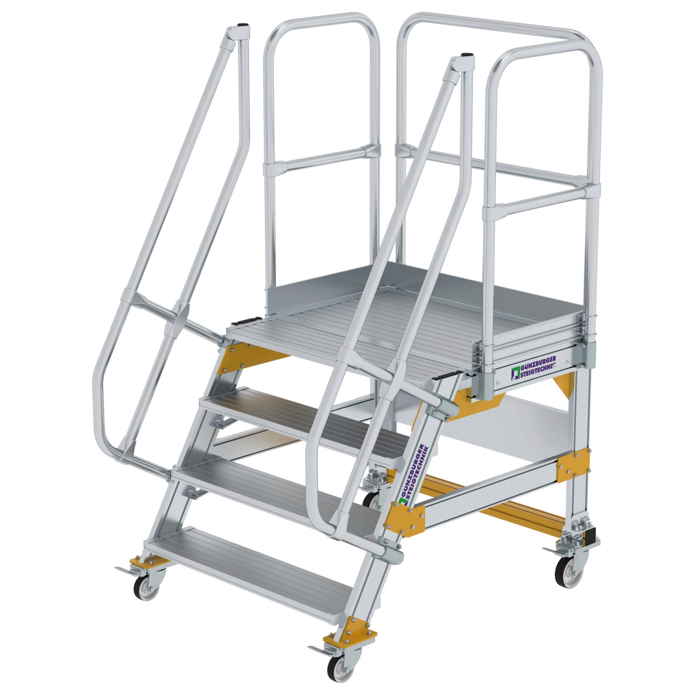 Aluminium-Plattform-Treppe fahrbar 60°, Stufenbreite 1000 mm, 16 Stufen