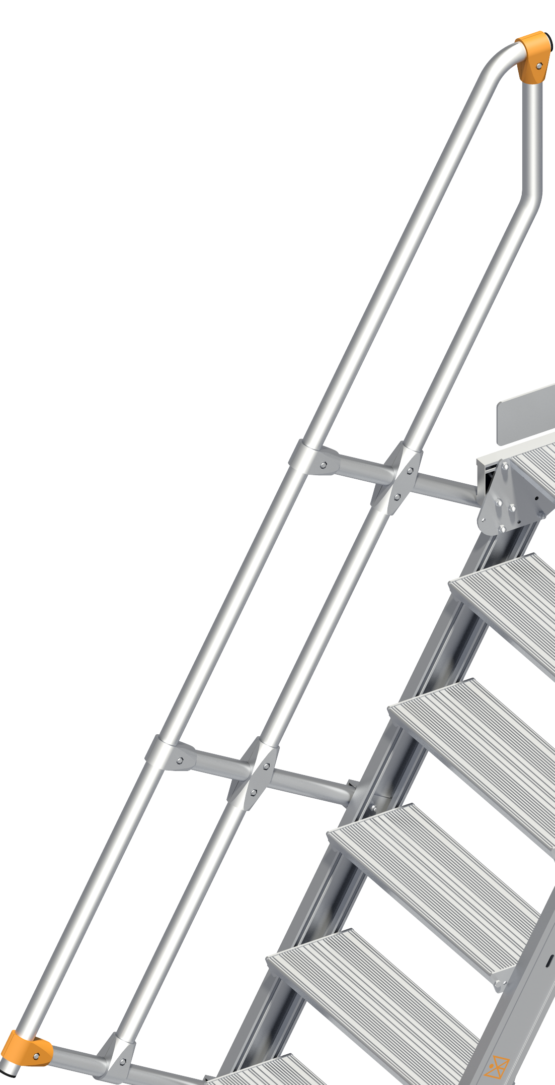 Treppengeländer für Alu-Treppe 112 mit Plattform sowie für Alu-Übergang 114, Neigung 60° Treppengeländer für L-1126616 und L-1128616