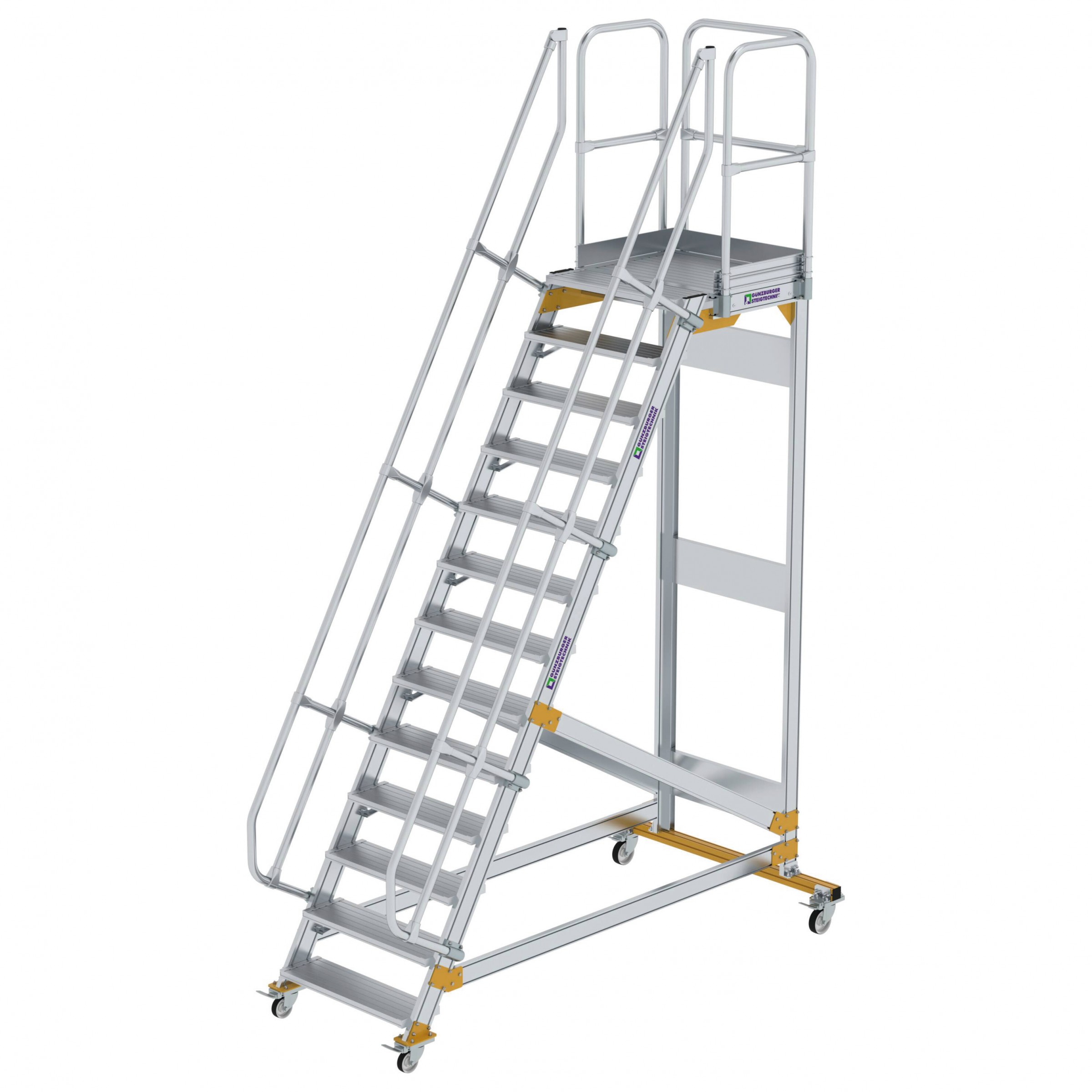 Aluminium-Plattform-Treppe fahrbar 60°, Stufenbreite 800 mm, 4 Stufen