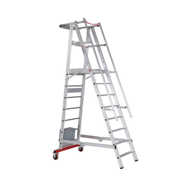 PREMIUM line Aluminium-Podestleiter fahrbar, klappbar, 5 Stufen