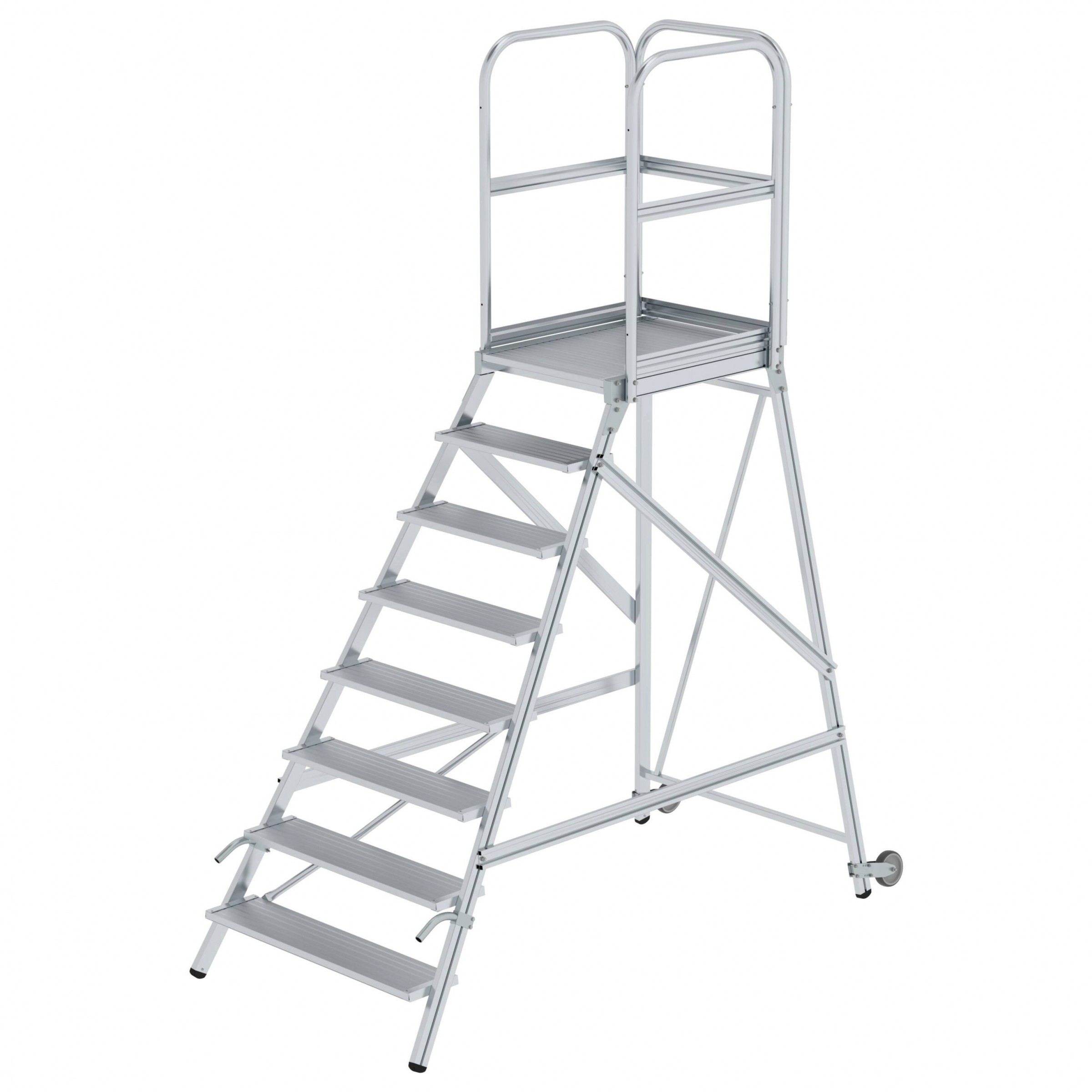 Aluminium-Podestleiter, einseitig begehbar, mit Rollen und Griff, Aluminium geriffelt, 3 Stufen Aluminium-Podestleiter, einseitig begehbar, mit Rollen und Griff, Aluminium geriffelt, 3 Stufen