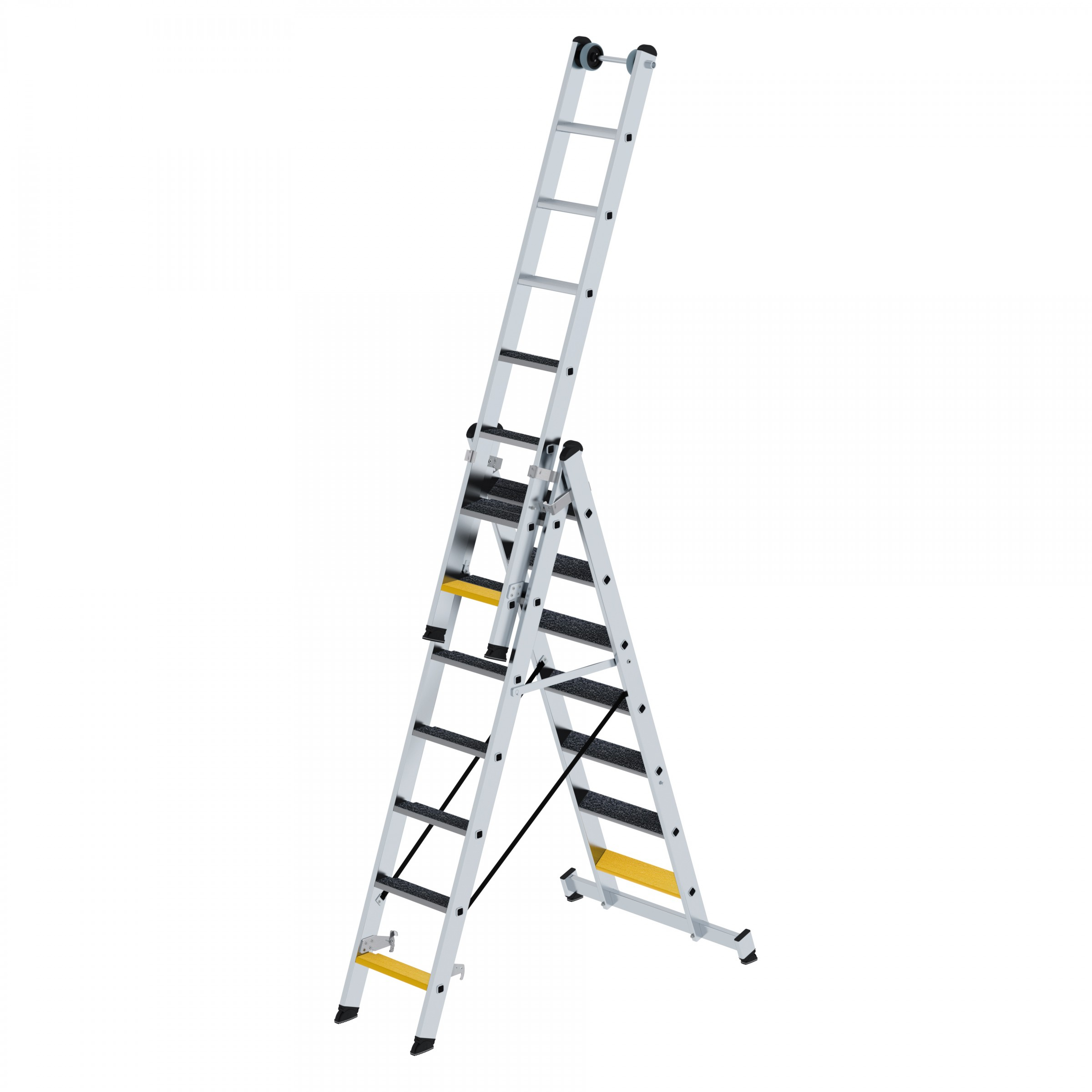 Stufen-Mehrzweckleiter 3-teilig mit nivello®-Traverse und clip-step R 13, 3x6 Stufen