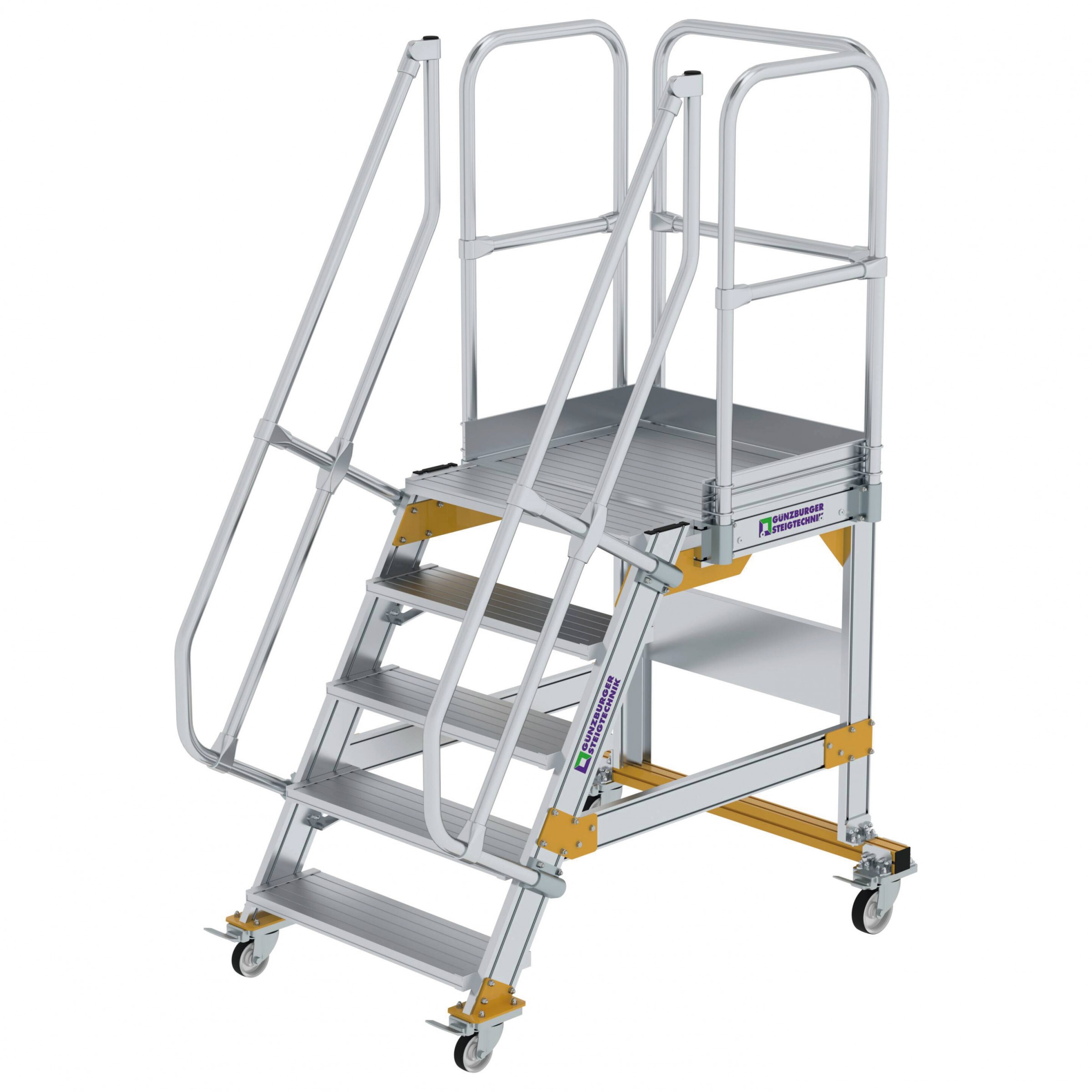 Aluminium-Plattform-Treppe fahrbar 60°, Stufenbreite 800 mm, 5 Stufen