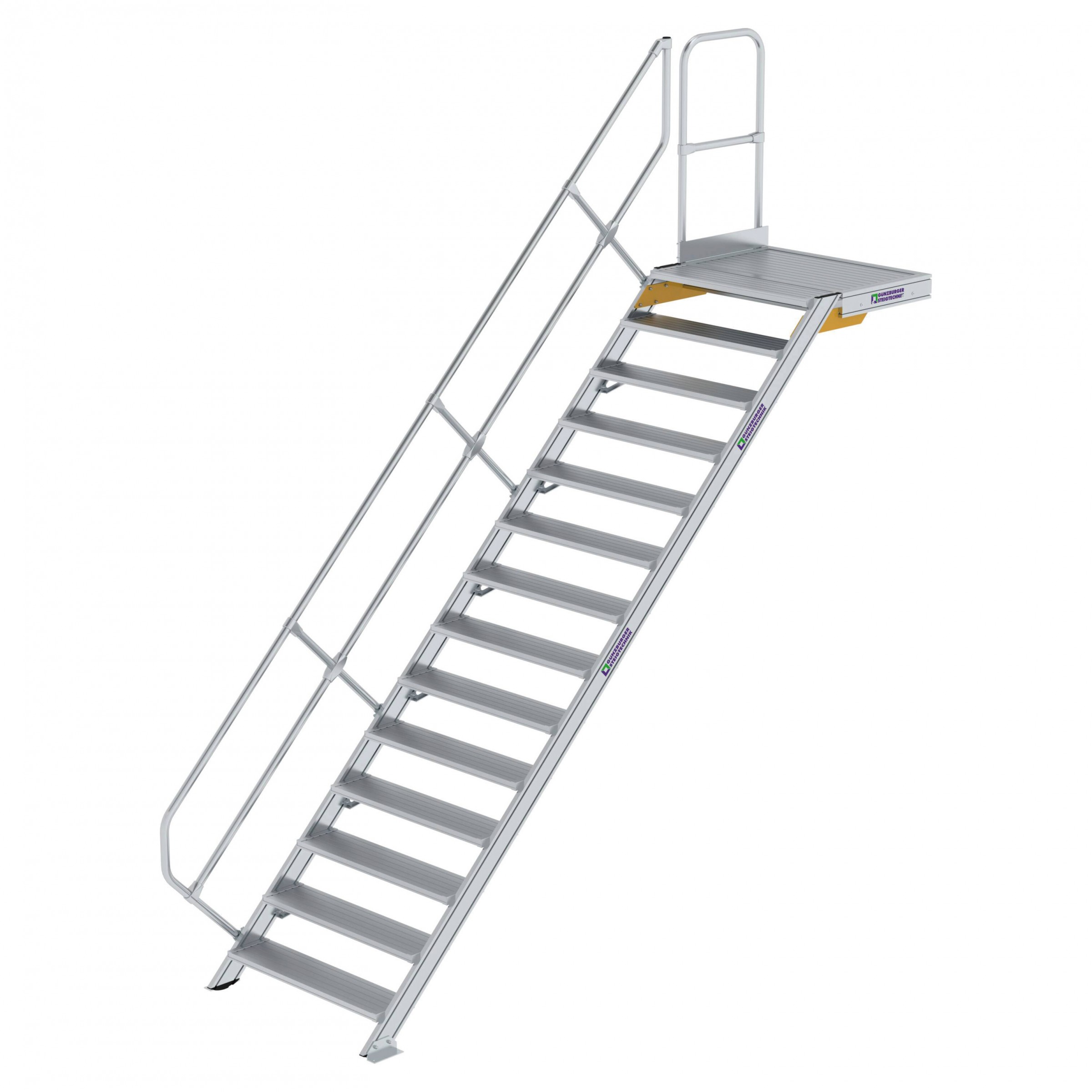 Aluminium-Treppe mit Plattform, 45°, Stufenbreite 1000 mm, 4 Stufen