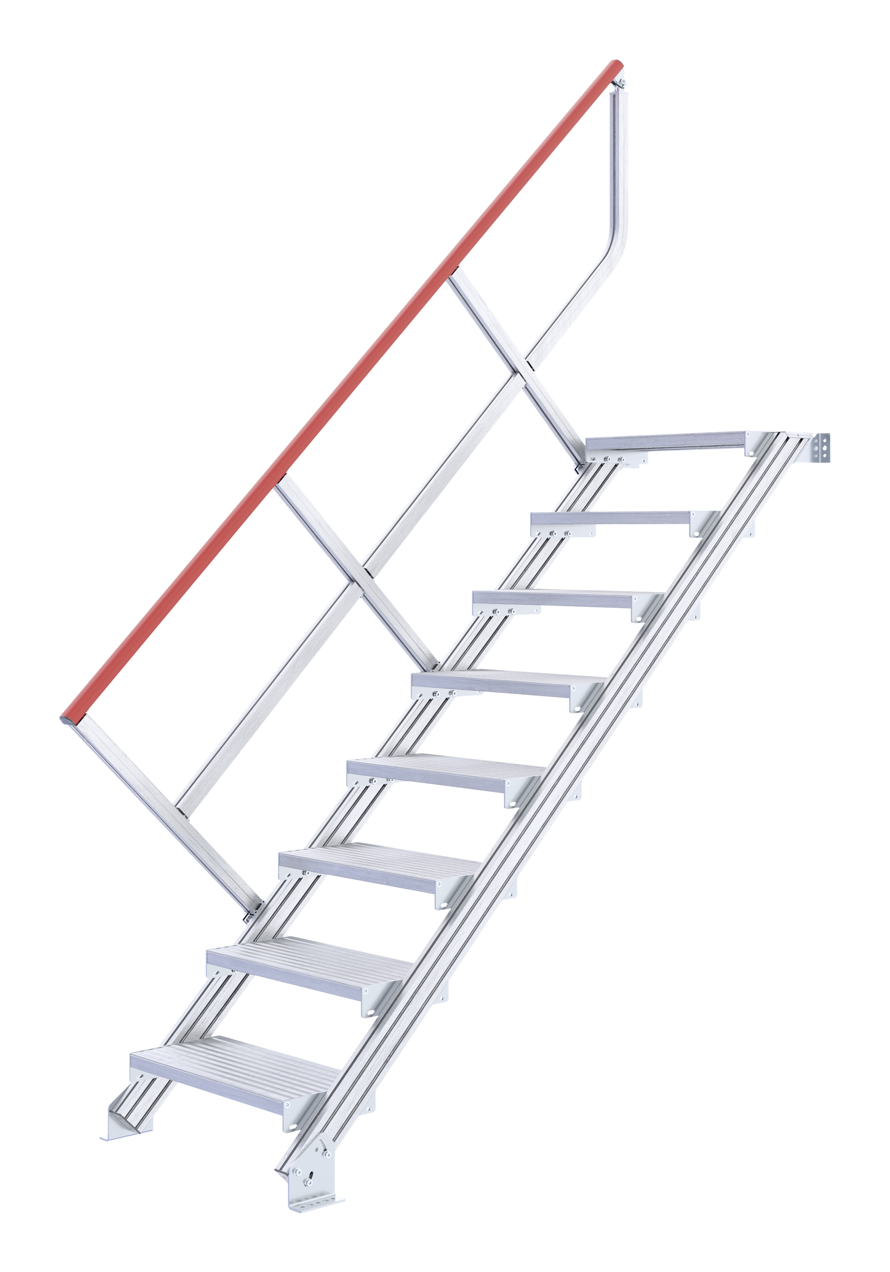 Treppe stationär ohne Podest, Treppenneigung 45°, Stufenbreite 800 mm - 4 Stufen