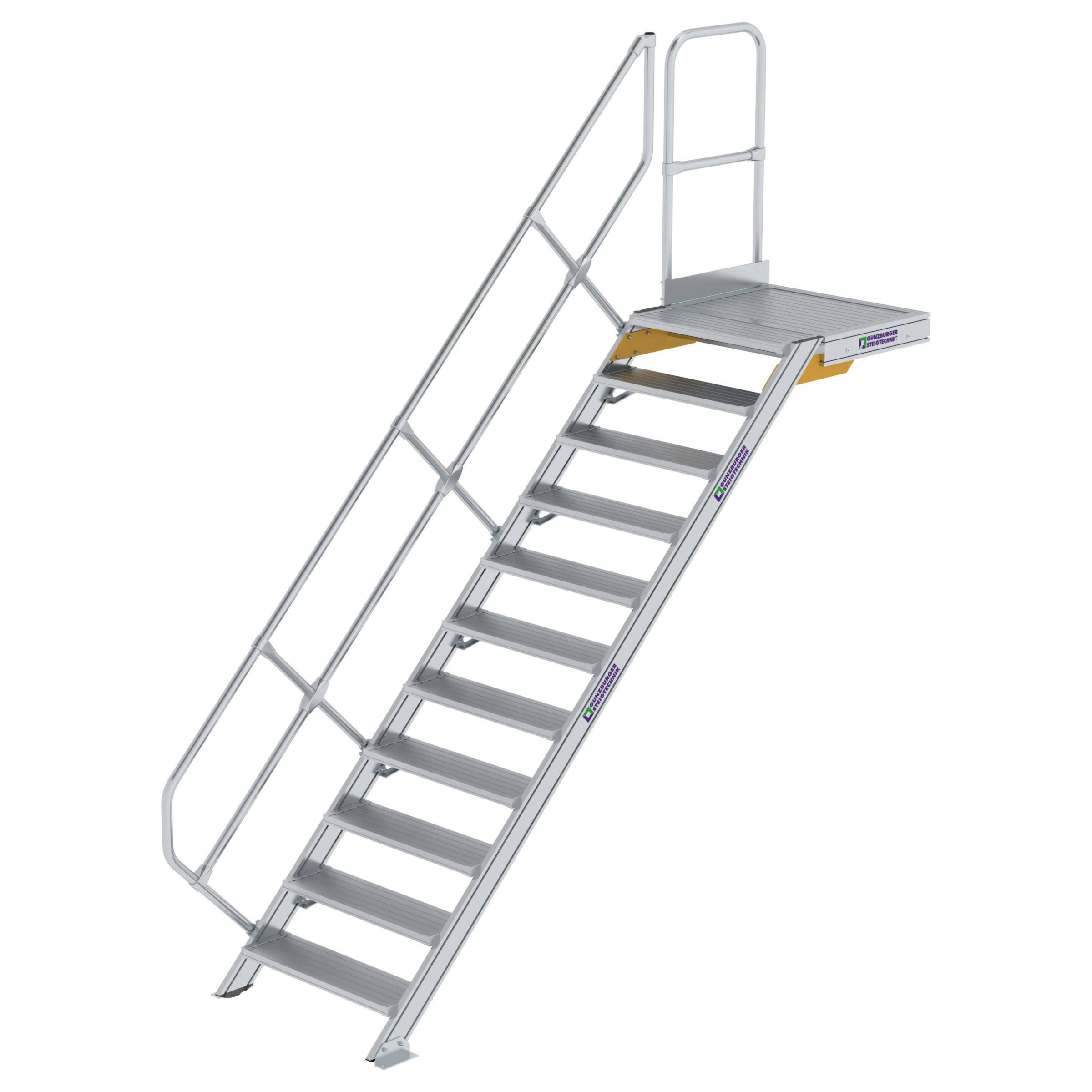 Aluminium-Treppe mit Plattform, 45°, Stufenbreite 800 mm, 10 Stufen Aluminium-Treppe mit Plattform, 45°, Stufenbreite 800 mm, 10 Stufen