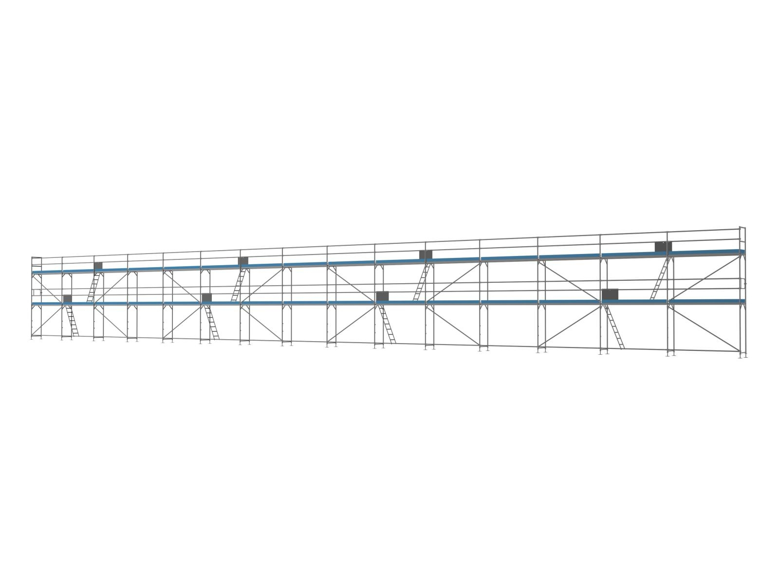 Alu Traufseitengerüst 360 qm - 3,0 m Felder - 60 m lang - 6 m Arbeitshöhe - Komplettpaket
