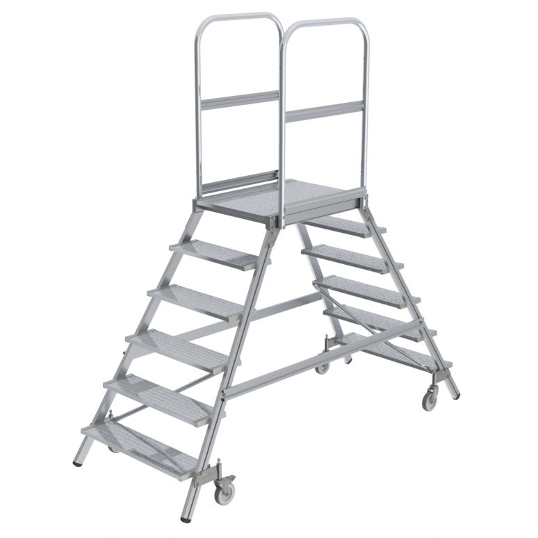 Aluminium-Podestleiter, beidseitig begehbar, 2x7 Stufen Aluminium-Podestleiter, beidseitig begehbar, 2x7 Stufen