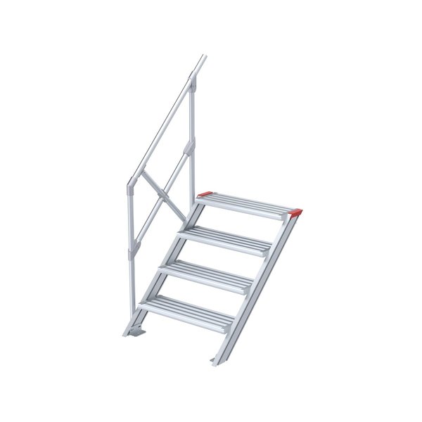 Treppe, 45° Steigwinkel, 1000 mm Stufenbreite, Alu gerieft, 4 Stufen