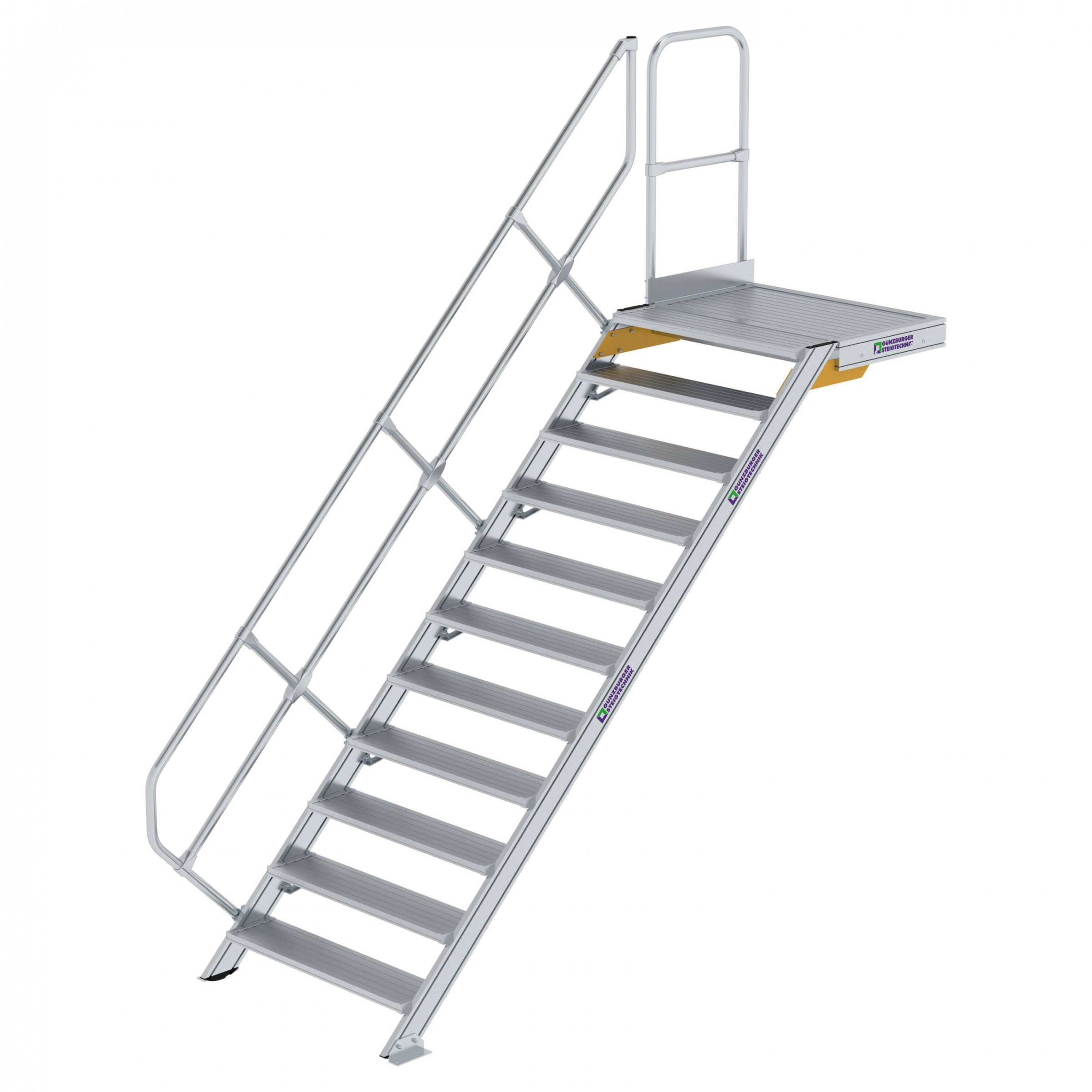 Aluminium-Treppe mit Plattform, 45°, Stufenbreite 1000 mm, 5 Stufen