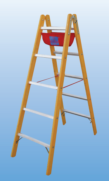 Holz/Alu-Sprossen-Stehleiter 2x4 Sprossen/Stufen
