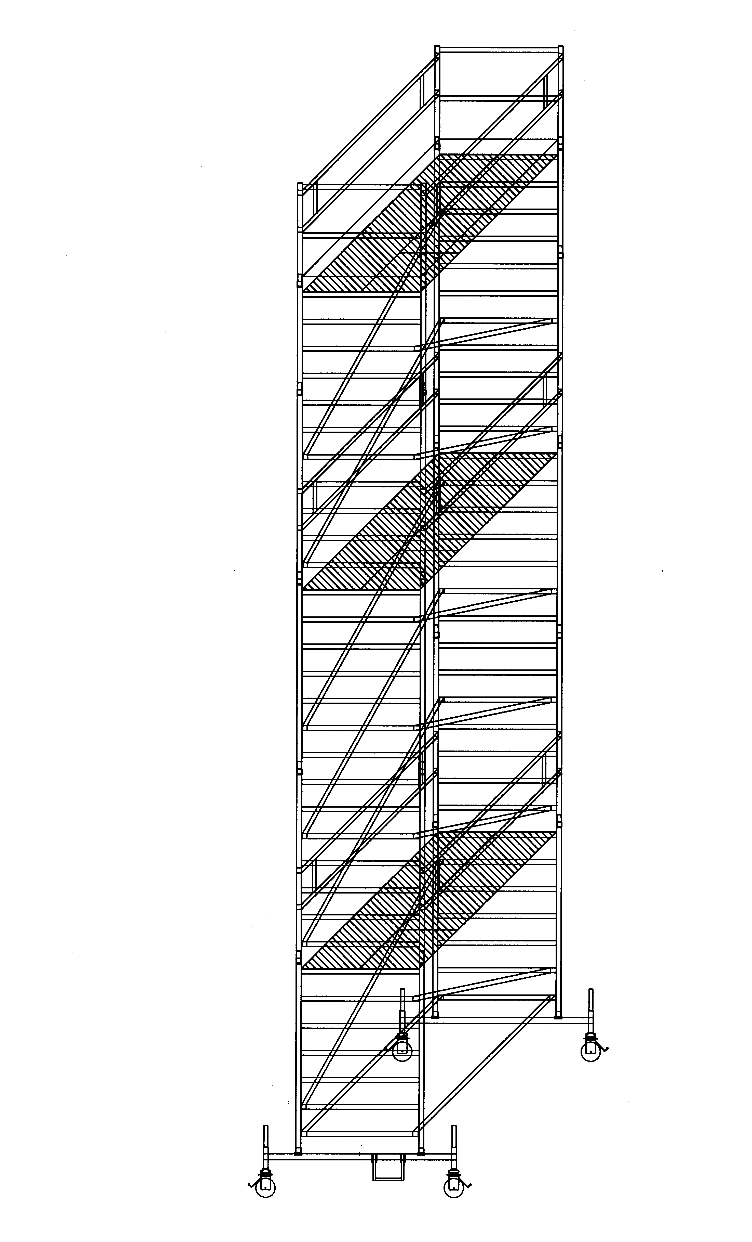 Aluminium-Rollgerüst m. Fahrbalken und Doppel-Plattform, 1,35 x 2,45 m