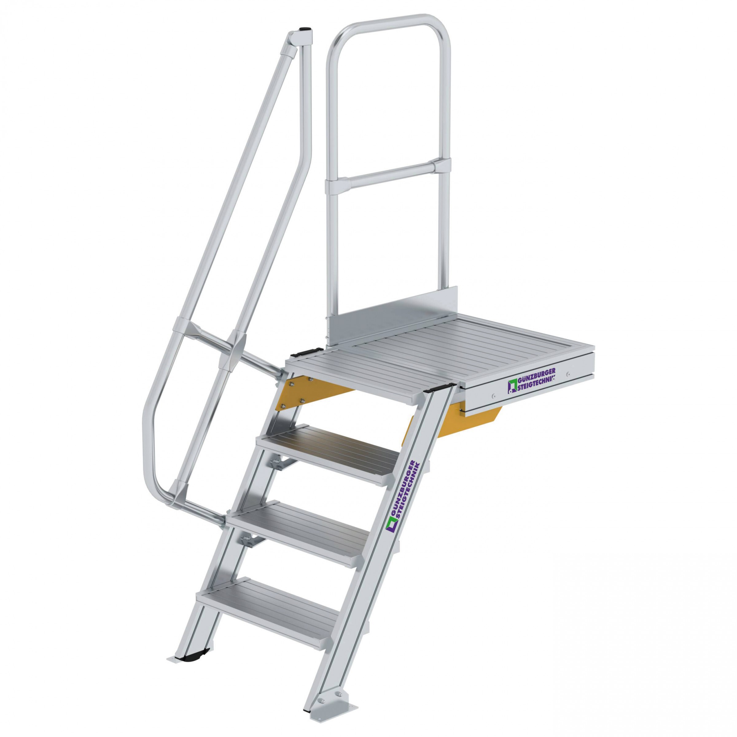 Aluminium-Treppe 60° mit Podest, Stufenbreite 600 mm, 4 Stufen Aluminium-Treppe 60° mit Podest, Stufenbreite 600 mm, 4 Stufen