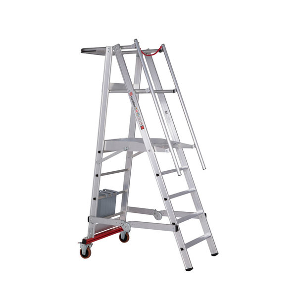 PREMIUM line Aluminium-Podestleiter fahrbar, klappbar, 5 Stufen