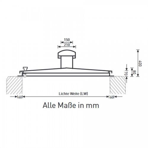 Brunnenabdeckung eckig, Schachtmaß 625 x 625 mm, mit Isolierung und Belüftungskamin, Stahl verzinkt