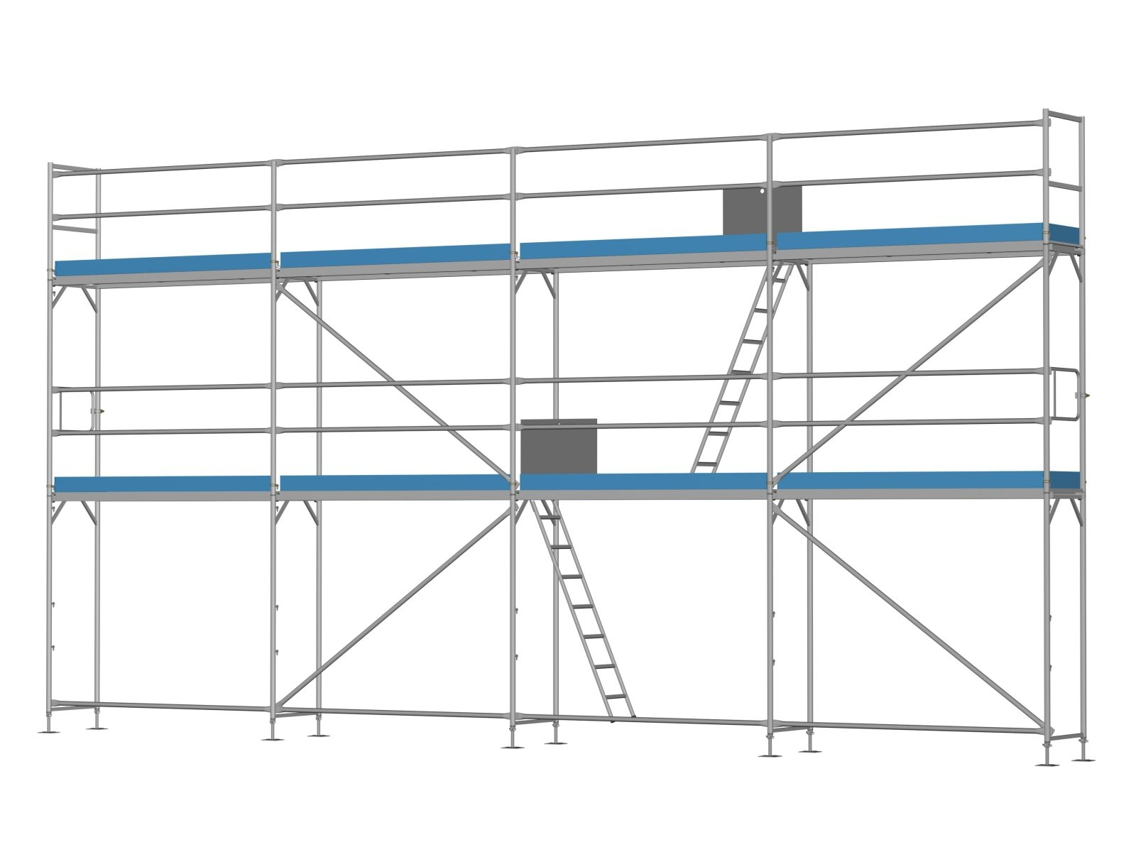 Ernst, Stahl Traufseitengerüst 60 qm - 2,5 m Felder - 10 m lang - 6 m Arbeitshöhe, Komplettpaket