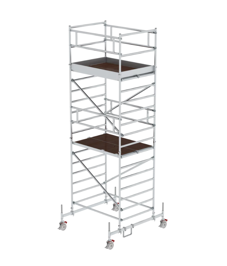 Aluminium-Rollgerüst m. Fahrbalken und Doppel-Plattform, 1,35 x 2,45 m, Standhöhe 2,51 m