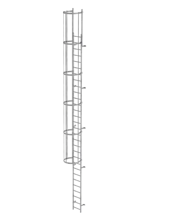 Einzügige Steigleiter mit Rückenschutz, Aluminium blank, Steighöhe 4,76 m Einzügige Steigleiter mit Rückenschutz, Aluminium blank, Steighöhe 4,76 m