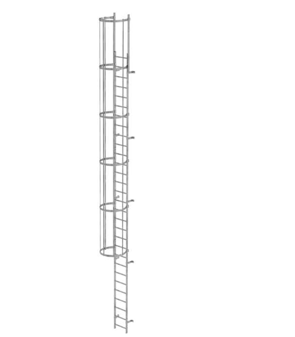 Einzügige Steigleiter mit Rückenschutz, Aluminium blank, Steighöhe 4,76 m