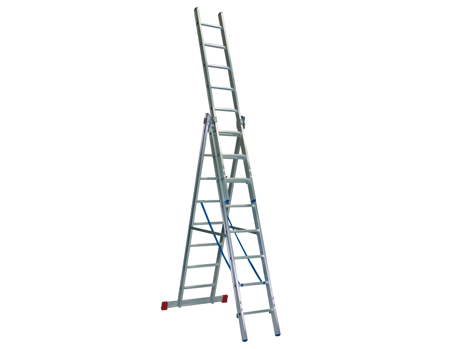 Mehrzweckleiter „Handwerkerausführung“ 3-teilig, 35/41/47 cm breit mit Aussteifungsstreben an den Leiternteilen, 3 x 6 Sprossen