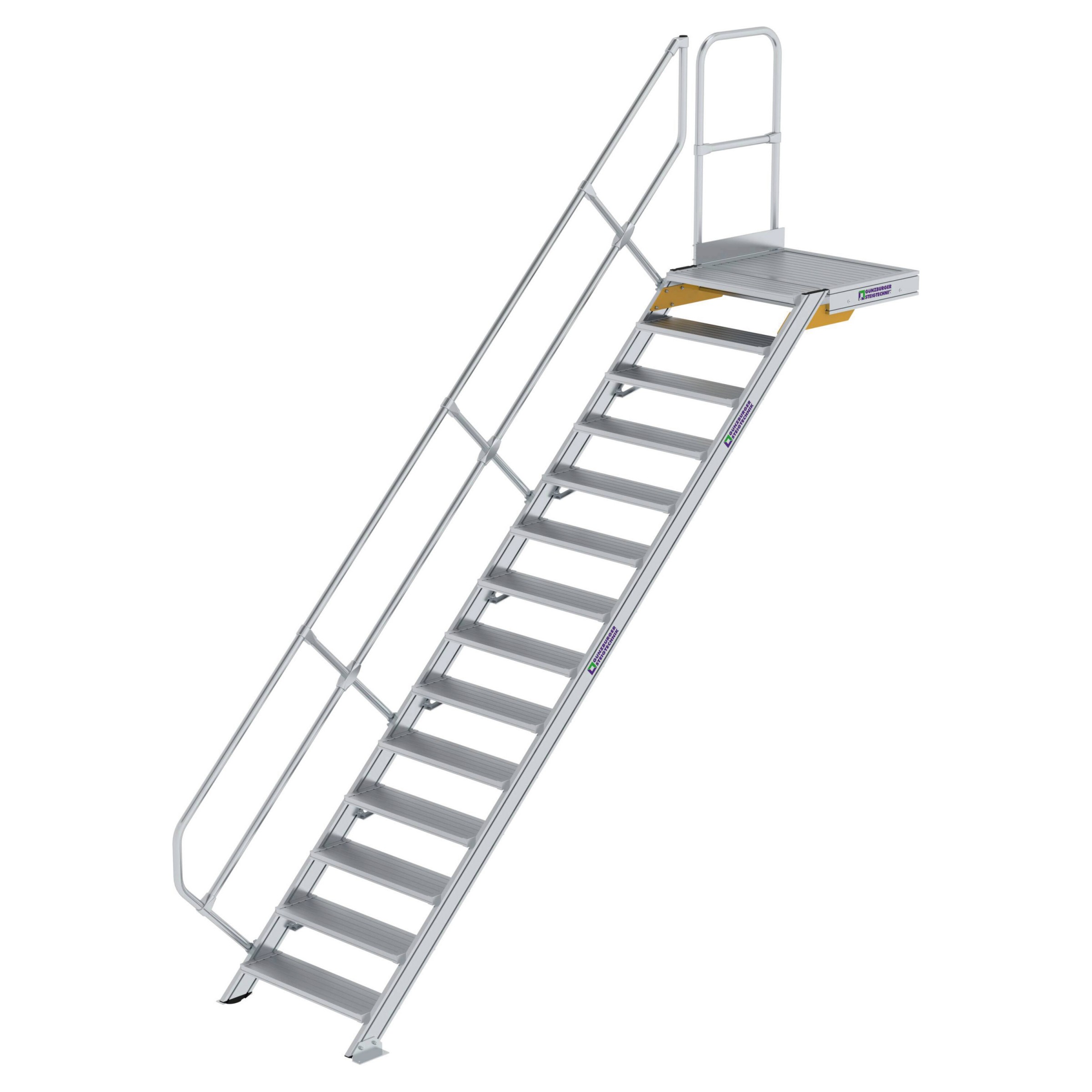 Aluminium-Treppe mit Plattform, 45°, Stufenbreite 800 mm, 10 Stufen Aluminium-Treppe mit Plattform, 45°, Stufenbreite 800 mm, 10 Stufen