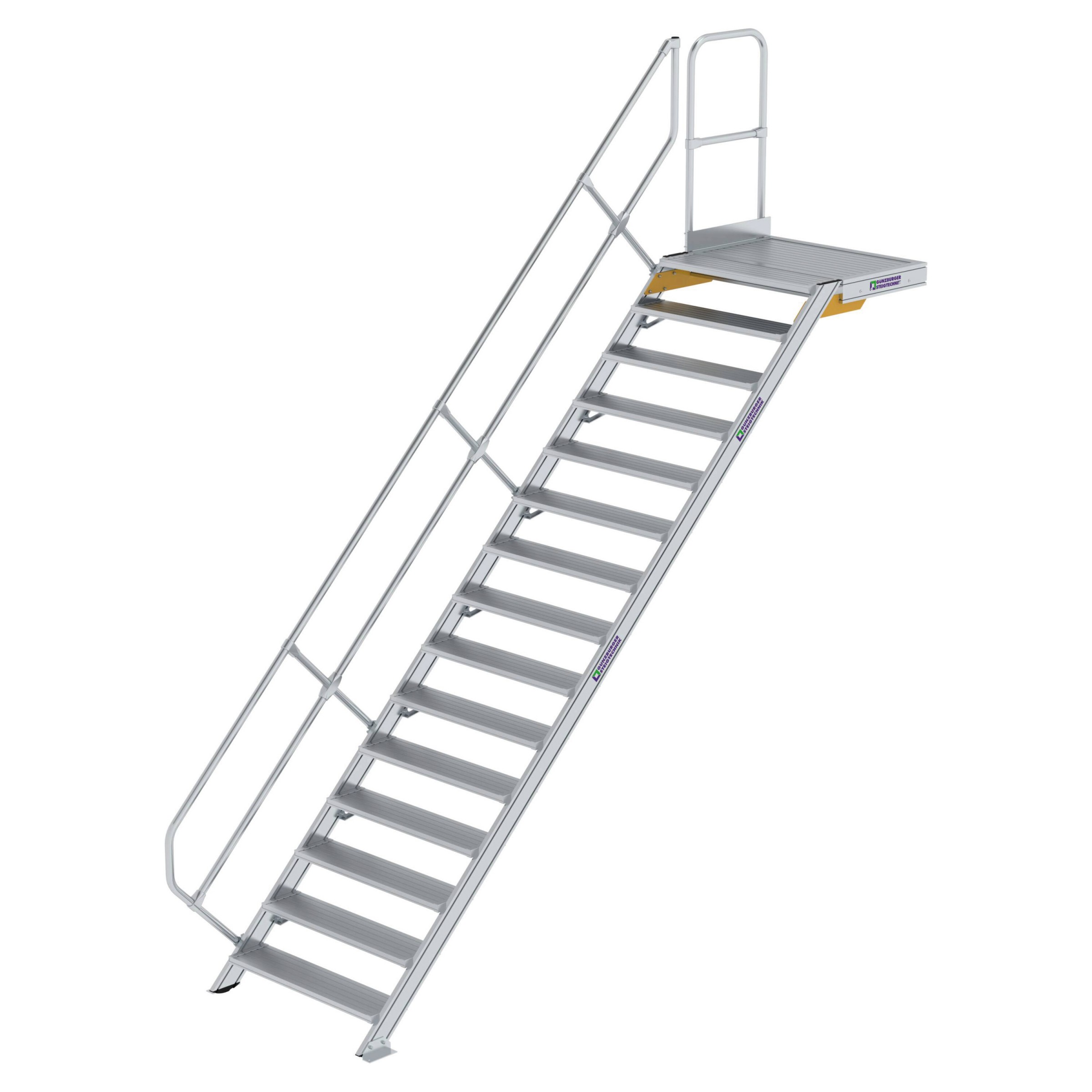 Aluminium-Treppe mit Plattform, 45°, Stufenbreite 1000 mm, 5 Stufen Aluminium-Treppe mit Plattform, 45°, Stufenbreite 1000 mm, 5 Stufen