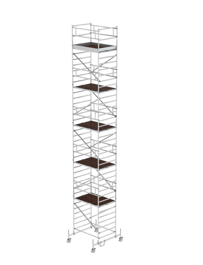 Aluminium-Rollgerüst m. Fahrbalken und Doppel-Plattform, 1,35 x 2,45 m, Standhöhe 2,51 m