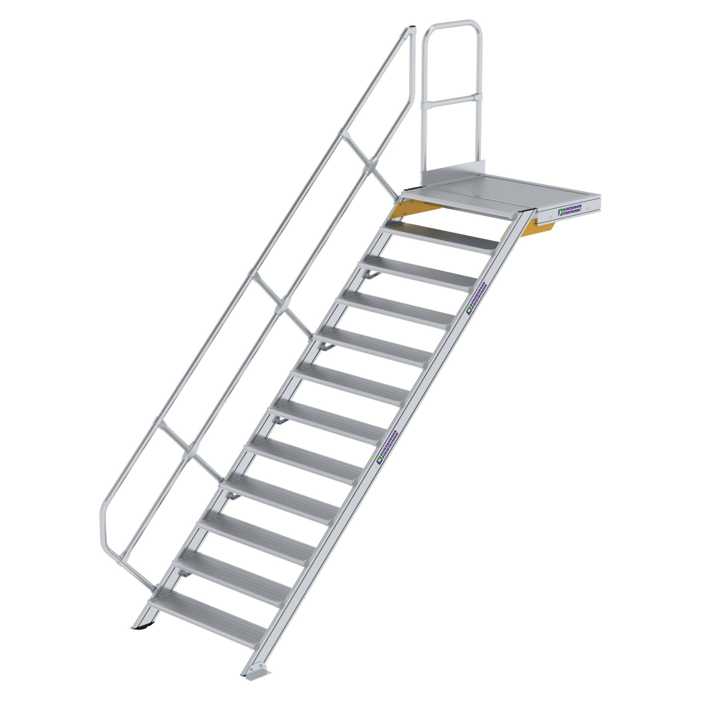 Aluminium-Treppe mit Plattform, 45°, Stufenbreite 1000 mm, 4 Stufen