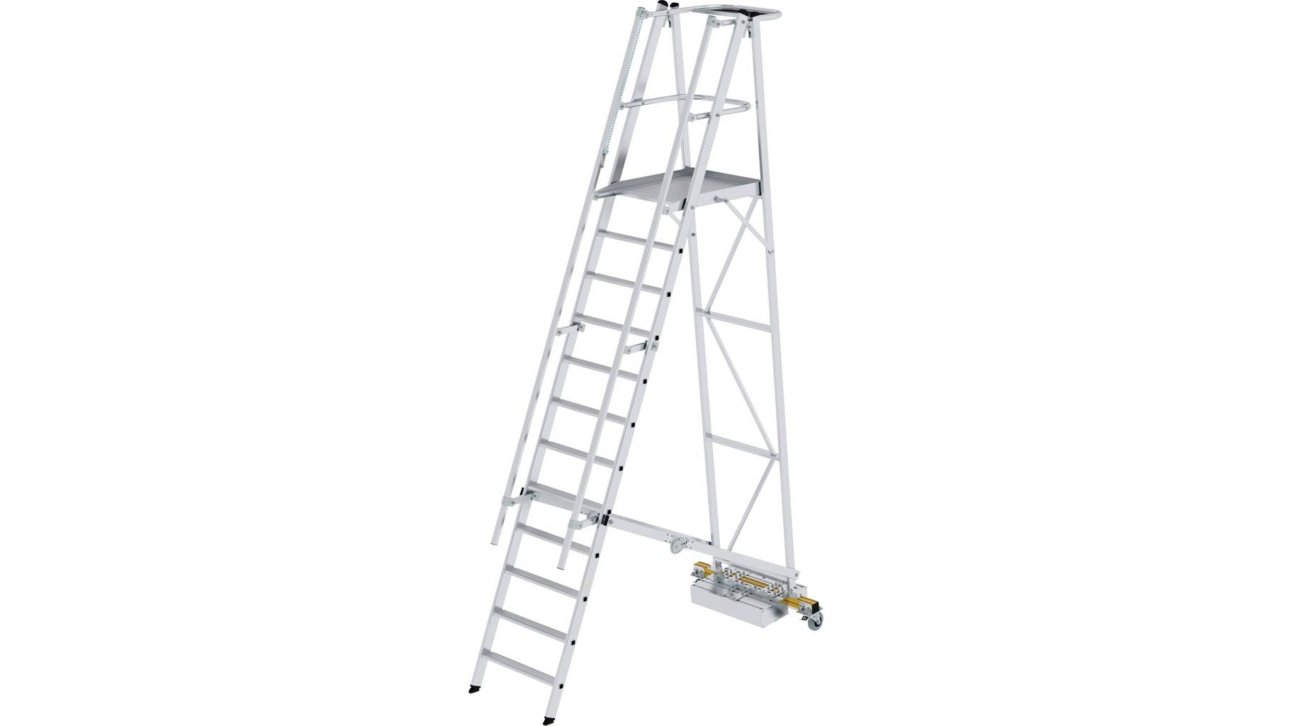 Aluminium-Podestleiter, fahrbar, klappbar, 12 Stufen Aluminium-Podestleiter, fahrbar, klappbar, 6 Stufen