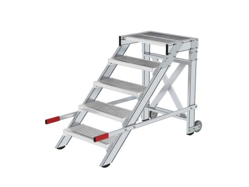 Aluminium-Arbeitspodest, fahrbar, Stufenbreite 600 mm, 5 Stufen Aluminium-Arbeitspodest, fahrbar, 5 Stufen