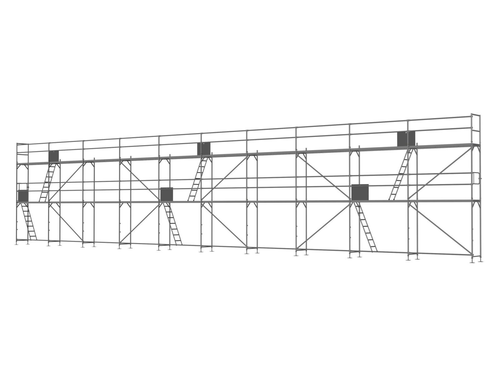 Alu Traufseitengerüst 150 m² - 2,5 m Felder - 25 m lang - 6 m Arbeitshöhe - Basis-Gerüst inkl. Aufstieg & Befestigung