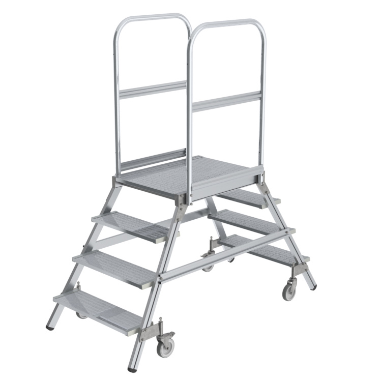Aluminium-Podestleiter, beidseitig begehbar, 2x7 Stufen Aluminium-Podestleiter, beidseitig begehbar, 2x7 Stufen