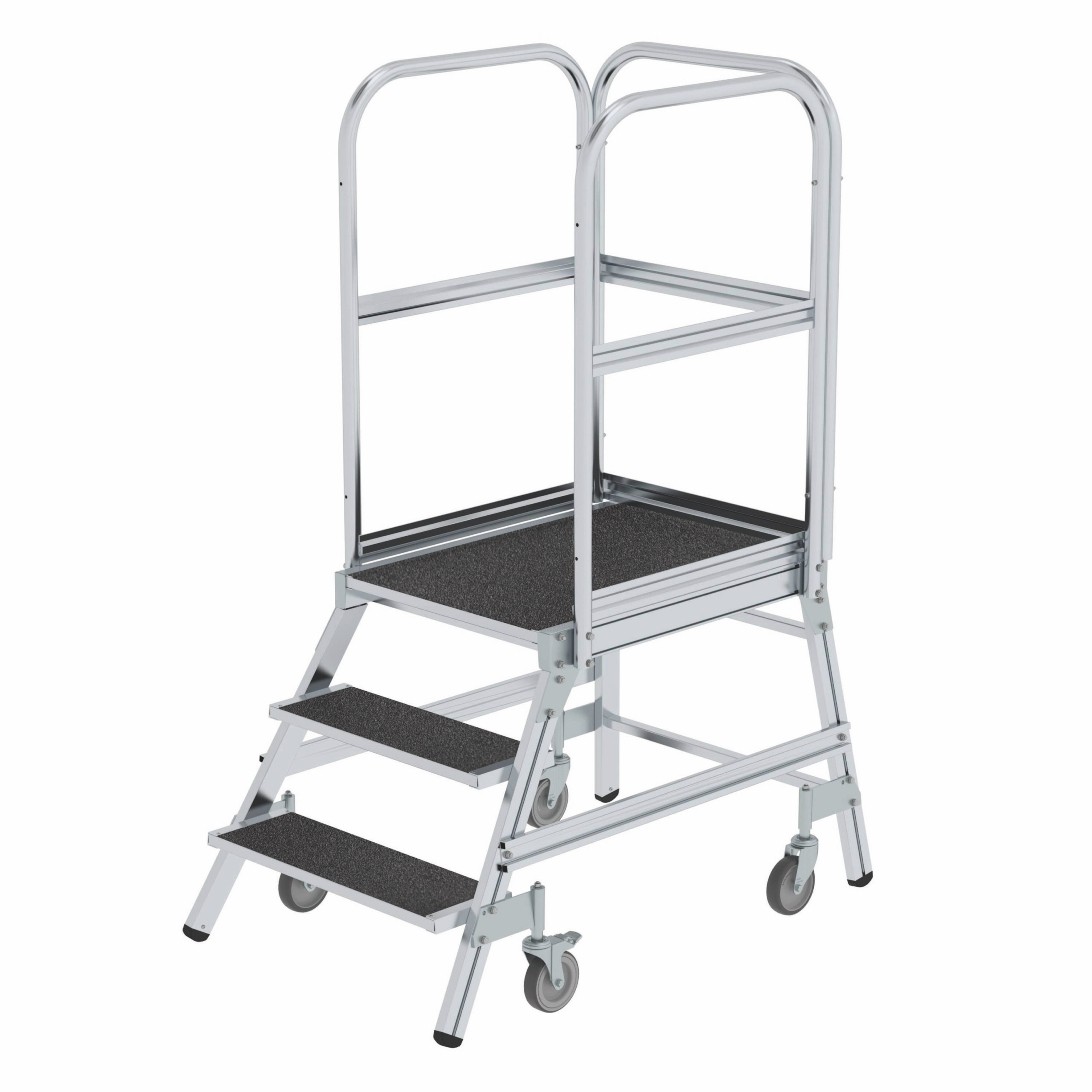 Aluminium-Podestleiter, einseitig begehbar, mit Federrollen, Korundbeschichtung R 13, 3 Stufen Aluminium-Podestleiter, einseitig begehbar, mit Federrollen, Korundbeschichtung R 13, 7 Stufen