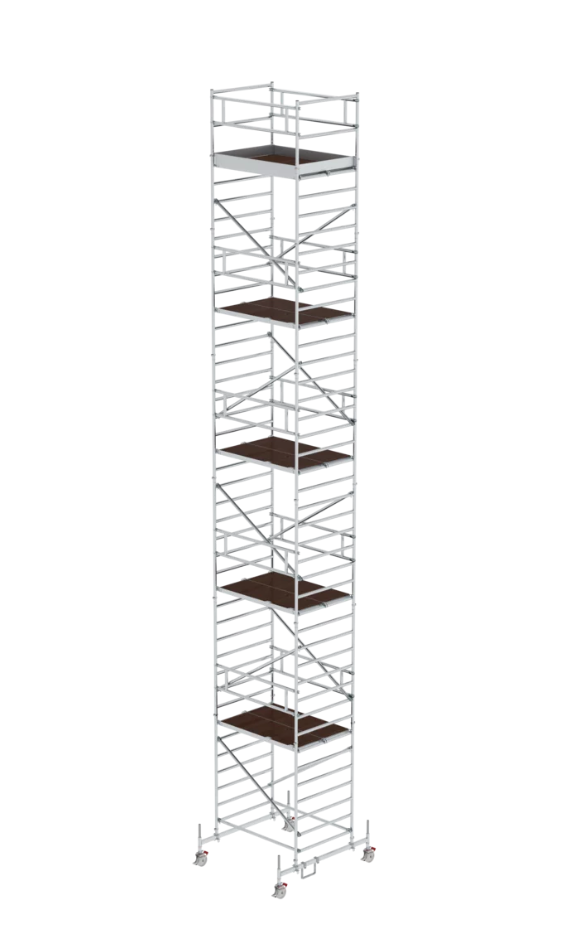 Aluminium-Rollgerüst m. Fahrbalken und Doppel-Plattform, 1,35 x 2,45 m, Standhöhe 2,51 m