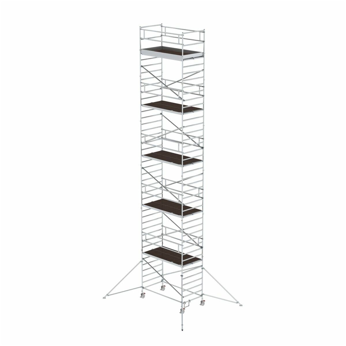 Aluminium-Rollgerüst mit verstellbaren Auslegern und Doppel-Plattform, Plattformgröße 2,45 x 1,35 m, Standhöhe 6,43 m Aluminium-Rollgerüst mit verstellbaren Auslegern und Doppel-Plattform, Plattformgröße 2,45 x 1,35 m, Standhöhe 6,43 m