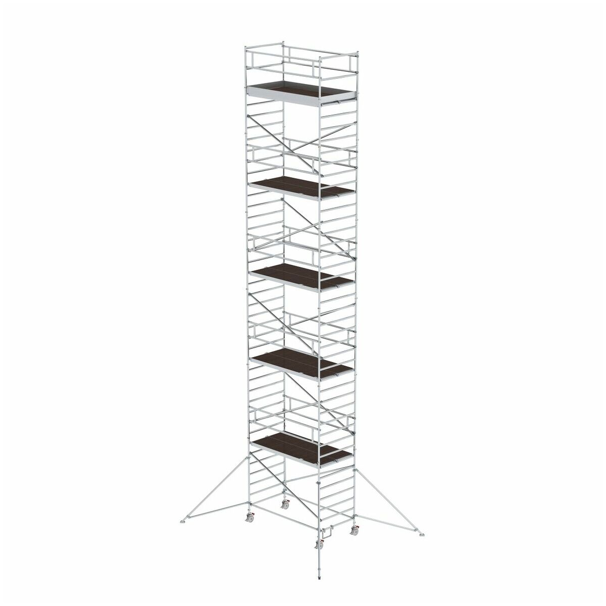 Aluminium-Rollgerüst mit verstellbaren Auslegern und Doppel-Plattform,  Plattformgröße 2,45 x 1,35 m, Standhöhe 6,43 m