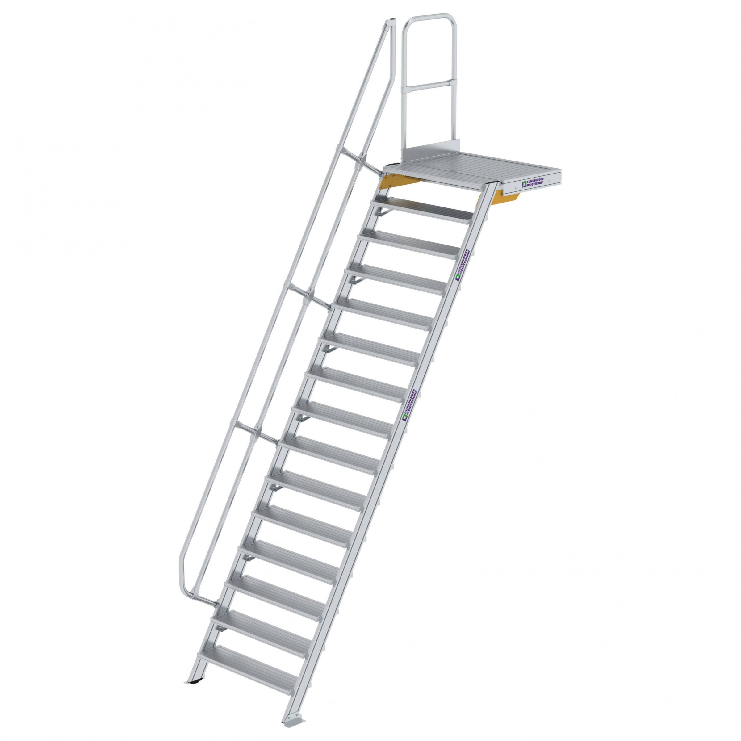 Aluminium-Treppe 60° mit Podest, Stufenbreite 1000 mm, 4 Stufen Aluminium-Treppe 60° mit Podest, Stufenbreite 1000 mm, 4 Stufen