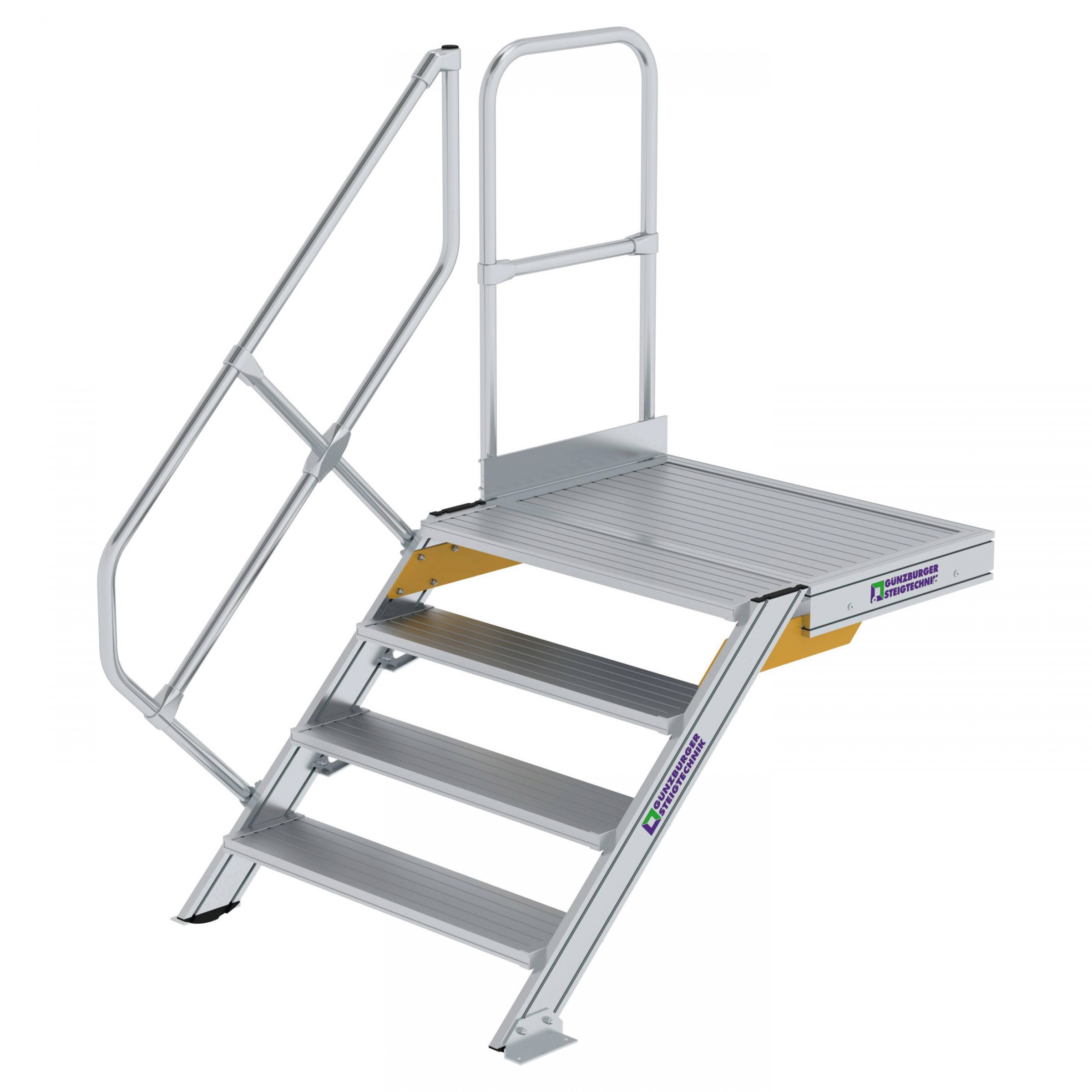 Aluminium-Treppe mit Plattform, 45°, Stufenbreite 1000 mm, 5 Stufen